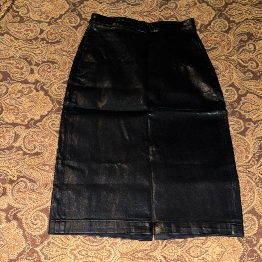 Jen 7 Black Coated Pencil Skirt Size 2 NWT